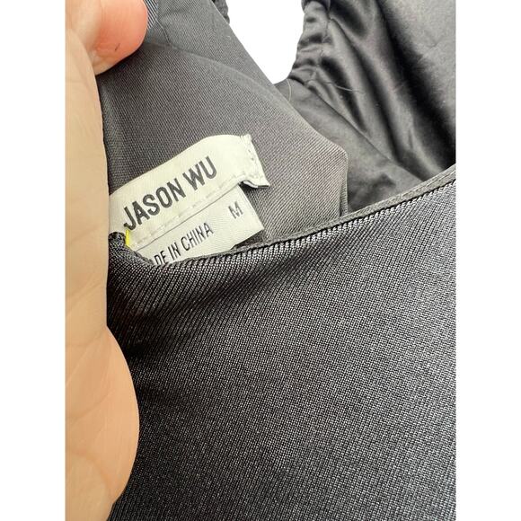 JASON WU | M | Midi Dress Long Sleeve Bodycon V-neck Black LBD Women Luxury - Picture 5 of 6